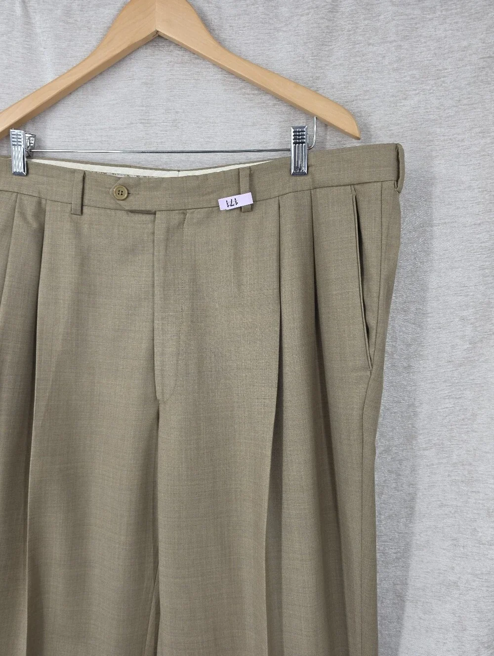 Santorelli Luxury Serge Italian Wool Pleated Dress Pants Tan Cuffed Ankle